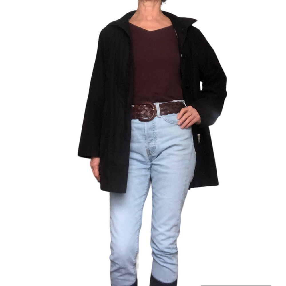 London Fog A-Line Hooded Black Cape Jacket Trench Coat size M Petite